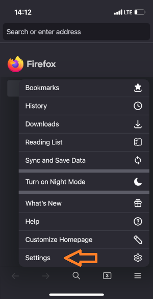 Image of Firefox iOS Settings menu option